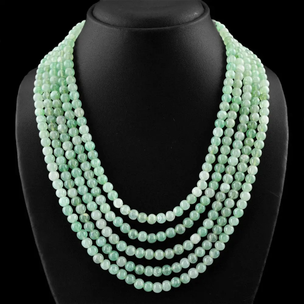AAA+ Certified Quality 719.50 CTS NATURAL 5 LINE GREEN AQUAMARINE UNTREATED ROUND BEADS NECKLACE (DG) ABC Jewelery
